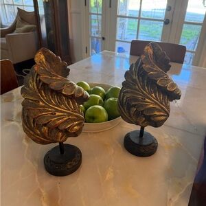 Set of two Gold Neoclassical Decorative Leaf Sculptures or bookends